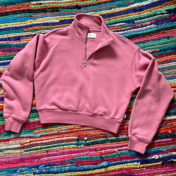 TNA Sweaters - TNA Super Soft + Thick Baby Pink Half Zip Collar Cropped Sweater